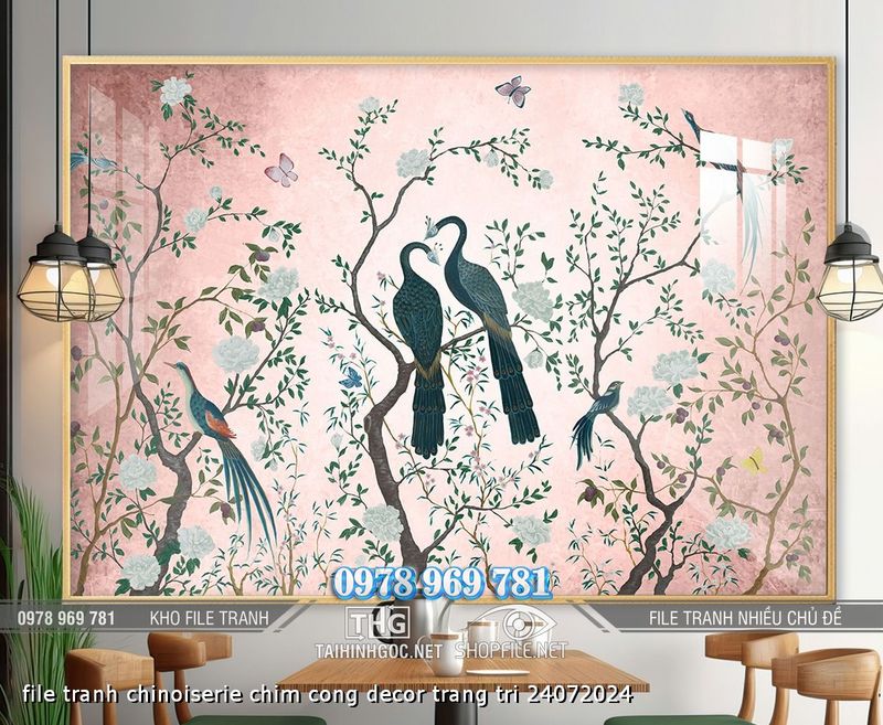 file tranh chinoiserie chim cong decor trang tri 24072024