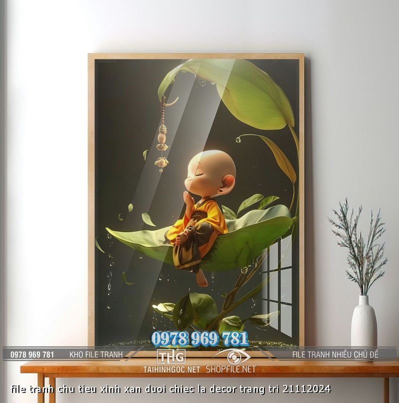 file tranh chu tieu xinh xan duoi chiec la decor trang tri 21112024