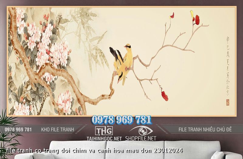 file tranh co trang doi chim va canh hoa mau don 23012024
