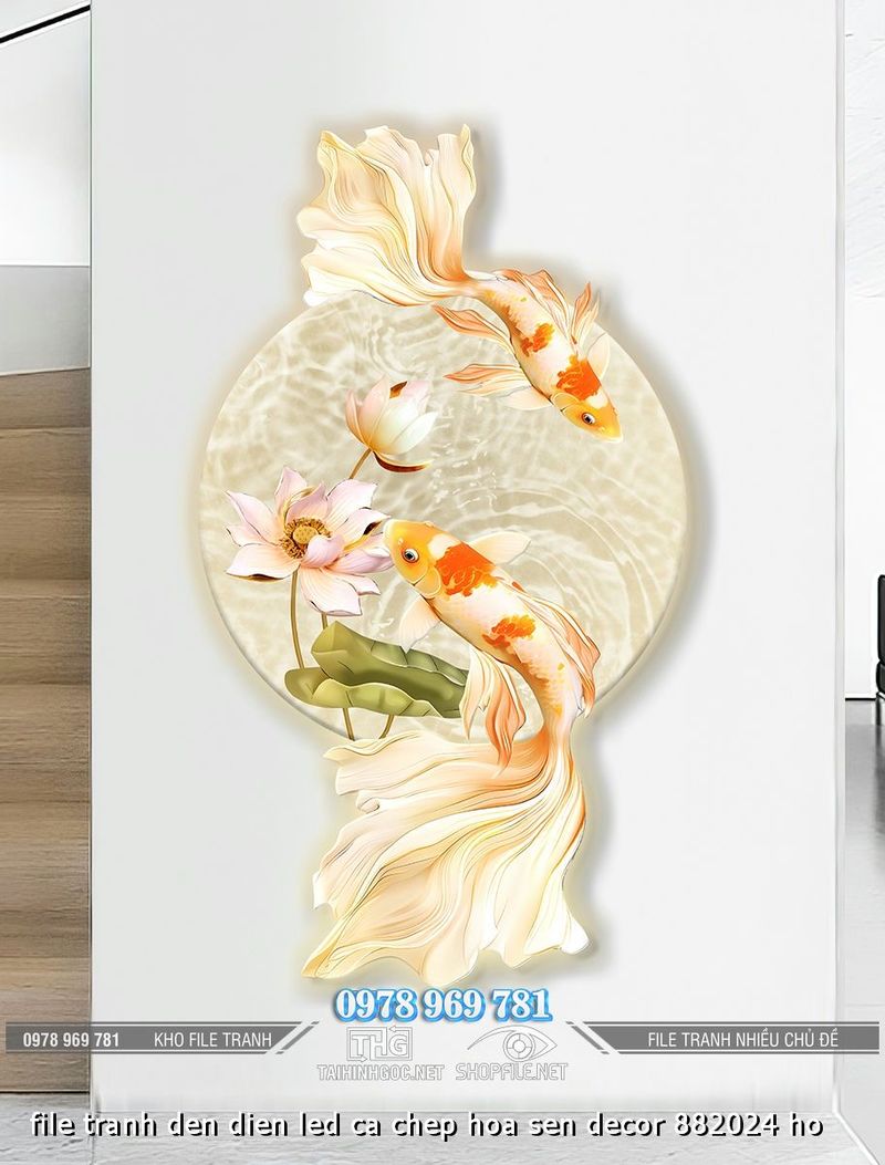 file tranh den dien led ca chep hoa sen decor 882024 ho