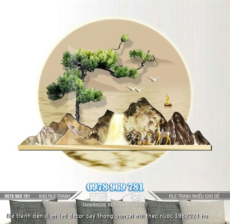 file tranh den dien led decor cay thong bonsai nui thac nuoc 1982024 ho