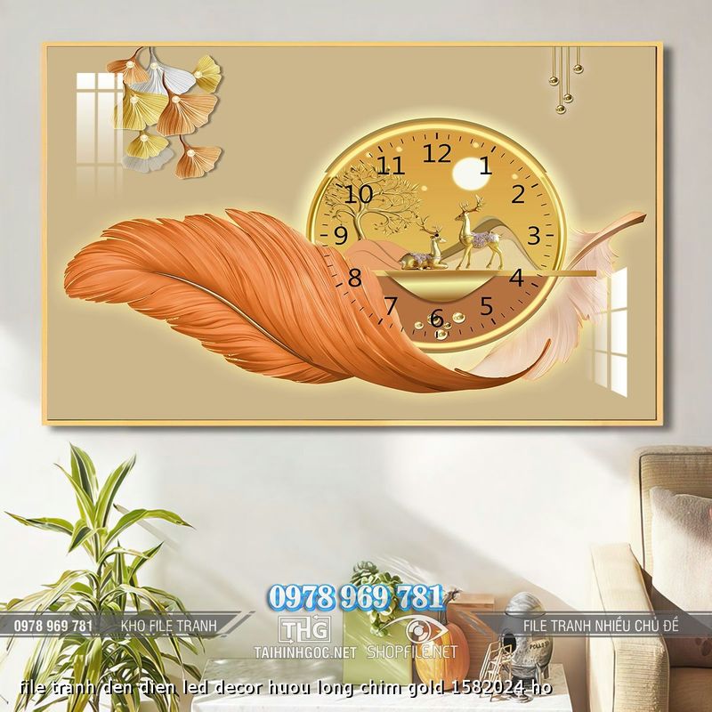 file tranh den dien led decor huou long chim gold 1582024 ho