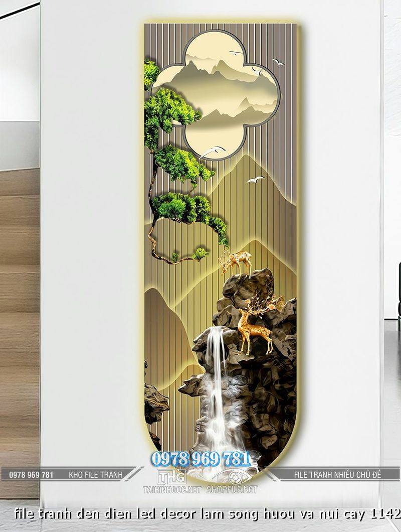file tranh den dien led decor lam song huou va nui cay 1142024