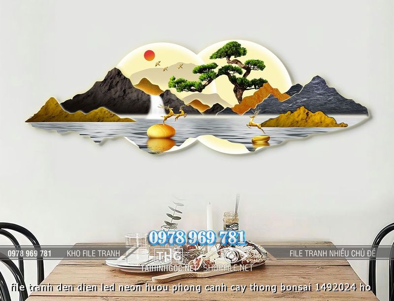 file tranh den dien led neon huou phong canh cay thong bonsai 1492024 ho