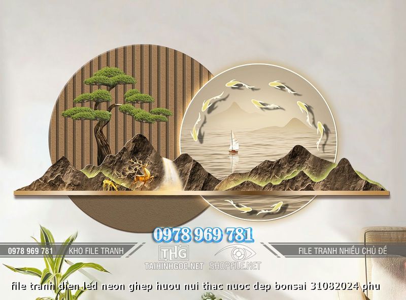 file tranh dien led neon ghep huou nui thac nuoc dep bonsai 31082024 phu
