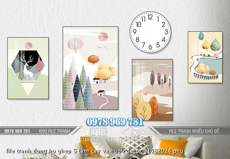 file tranh dong ho ghep 5 tam cay va huou decor 01082024 phu