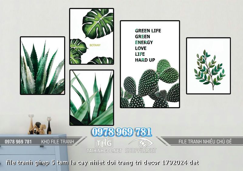 file tranh ghep 5 tam la cay nhiet doi trang tri decor 1792024 dat