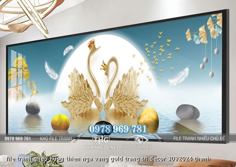 file tranh ghep huou thien nga vang gold trang tri decor 3092024 thanh