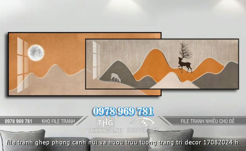 file tranh ghep phong canh nui va huou truu tuong trang tri decor 17082024 h