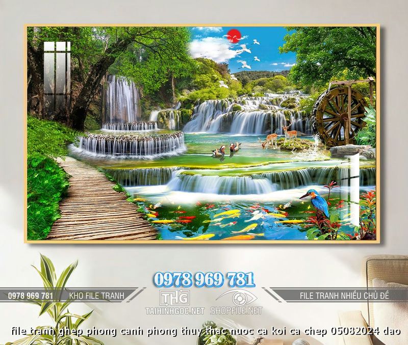 file tranh ghep phong canh phong thuy thac nuoc ca koi ca chep 05082024 dao