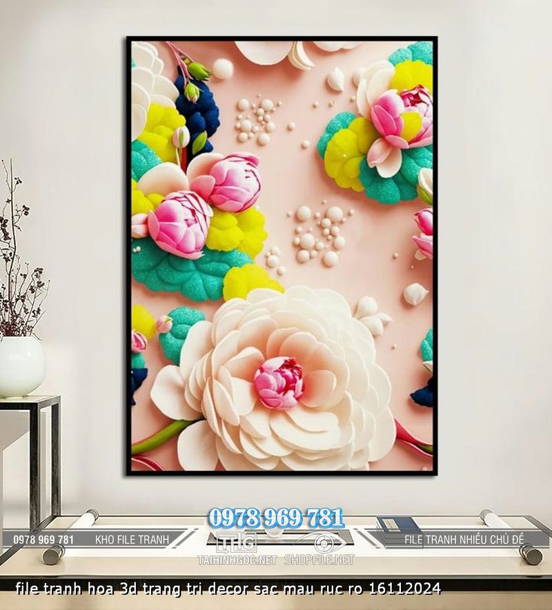 file tranh hoa 3d trang tri decor sac mau ruc ro 16112024