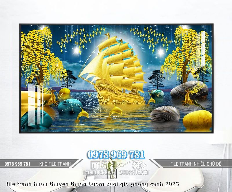 file tranh huou thuyen thuan buom xuoi gio phong canh 2025