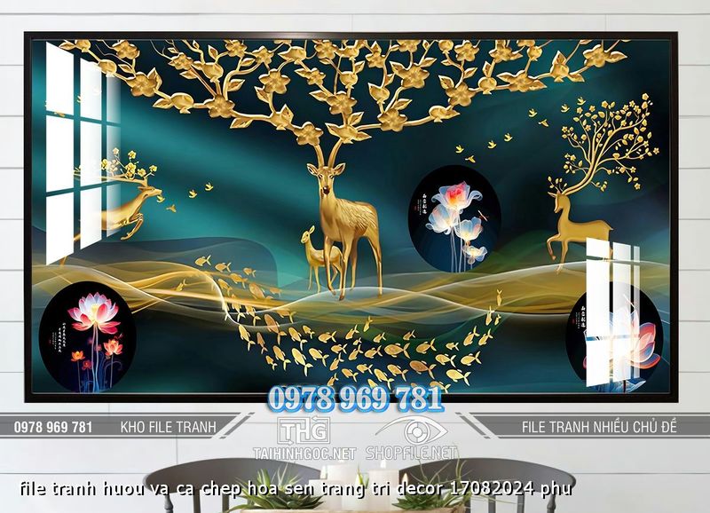 file tranh huou va ca chep hoa sen trang tri decor 17082024 phu