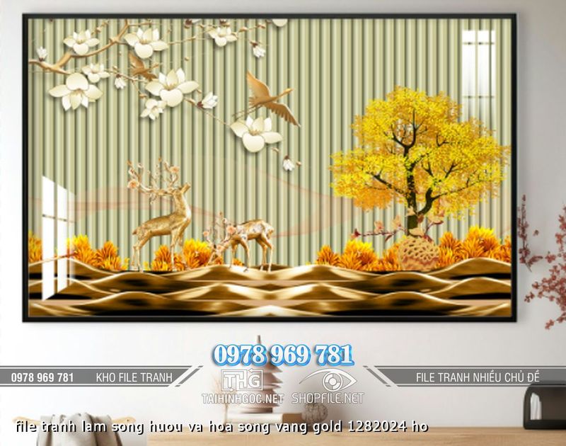 file tranh lam song huou va hoa song vang gold 1282024 ho
