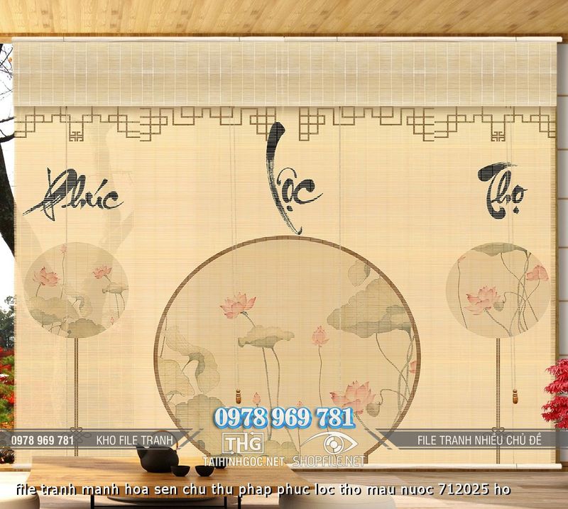 file tranh manh hoa sen chu thu phap phuc loc tho mau nuoc 712025 ho