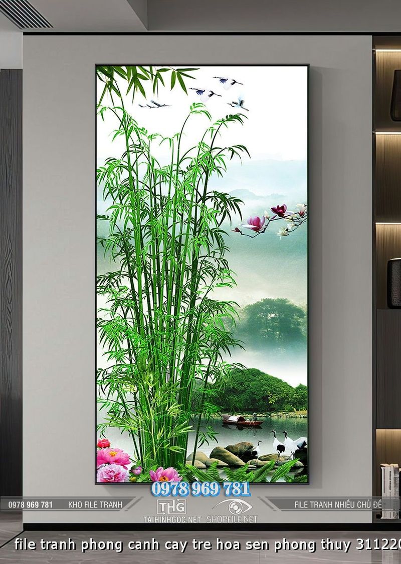 file tranh phong canh cay tre hoa sen phong thuy 31122024 phu