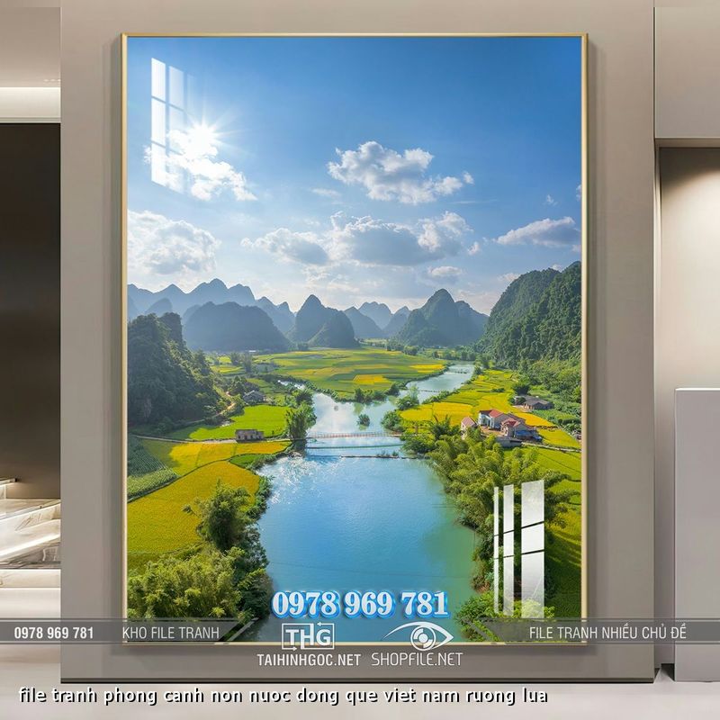 file tranh phong canh non nuoc dong que viet nam ruong lua
