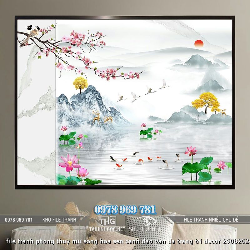 file tranh phong thuy nui song hoa sen canh dao van da trang tri decor 29082024 vy