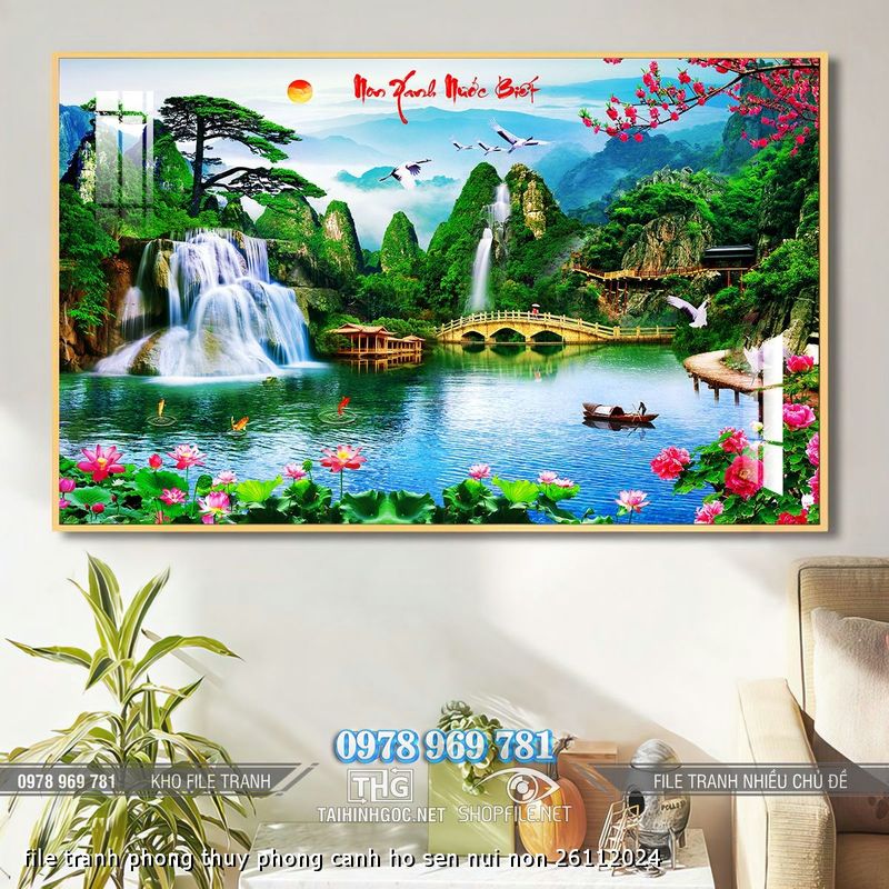 file tranh phong thuy phong canh ho sen nui non 26112024