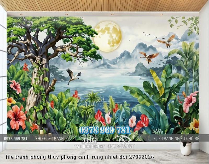 file tranh phong thuy phong canh rung nhiet doi 27092024