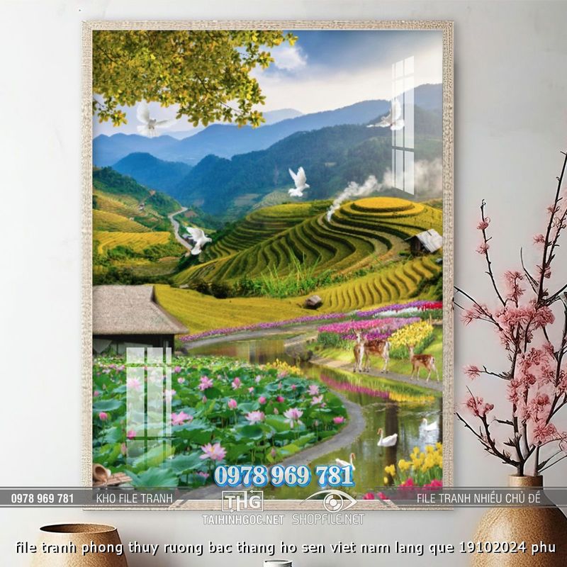 file tranh phong thuy ruong bac thang ho sen viet nam lang que 19102024 phu