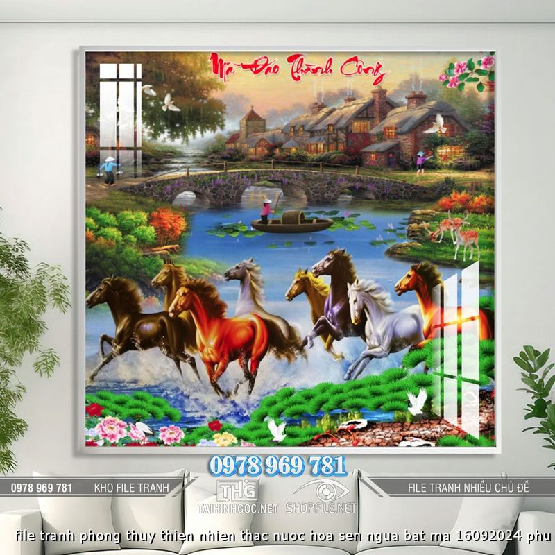 file tranh phong thuy thien nhien thac nuoc hoa sen ngua bat ma 16092024 phu