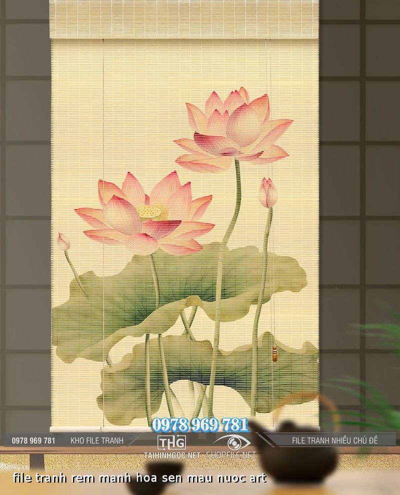 file tranh rem manh hoa sen mau nuoc art