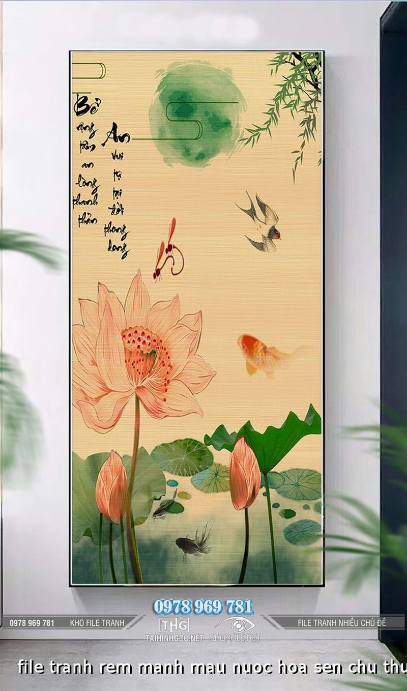 file tranh rem manh mau nuoc hoa sen chu thu phap 15102024 dat