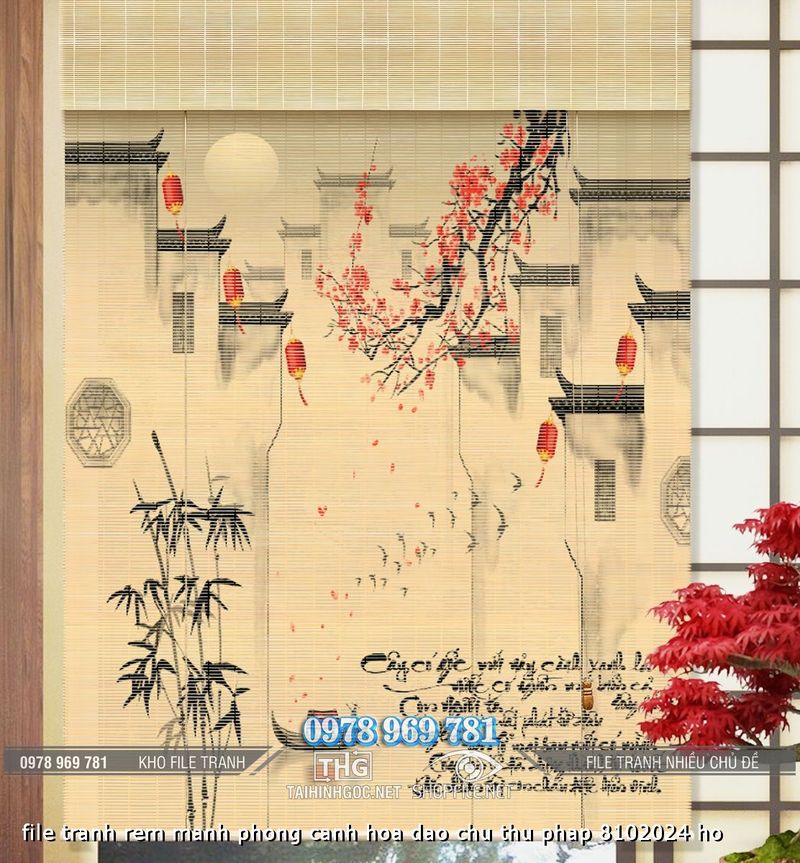 file tranh rem manh phong canh hoa dao chu thu phap 8102024 ho