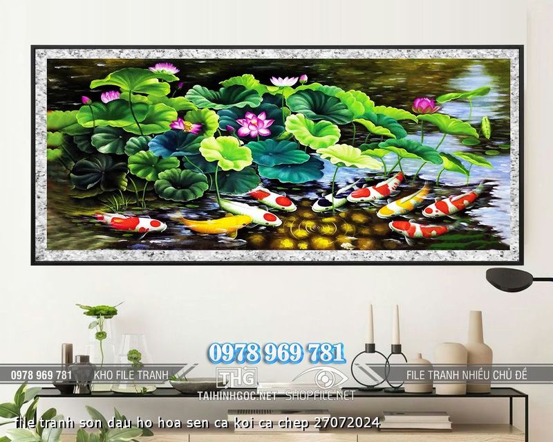 file tranh son dau ho hoa sen ca koi ca chep 27072024