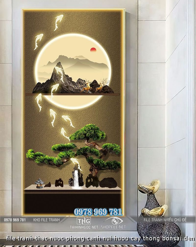 file tranh thac nuoc phong canh nui huou cay thong bonsai den dien led decor trang tri 26122024 ho