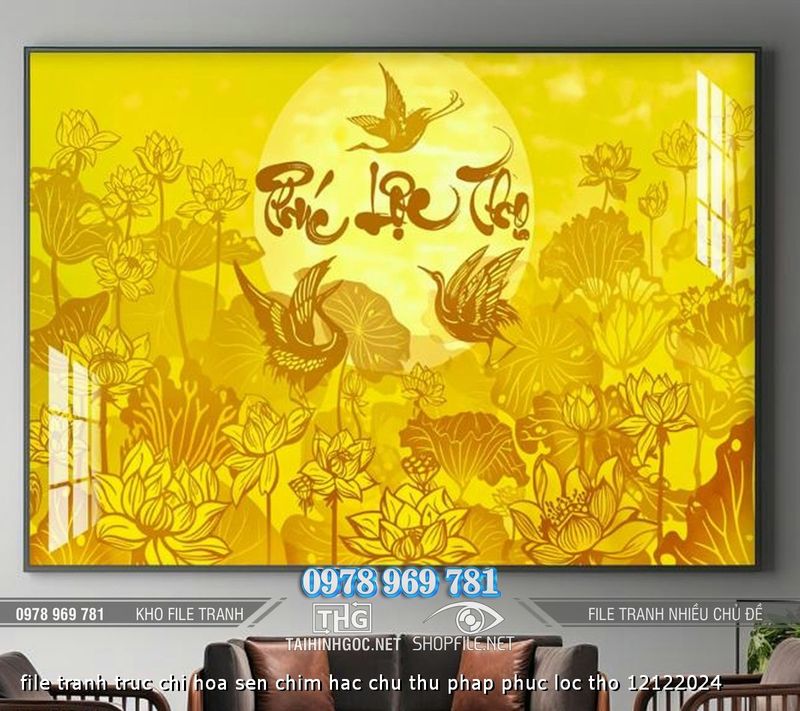file tranh truc chi hoa sen chim hac chu thu phap phuc loc tho 12122024