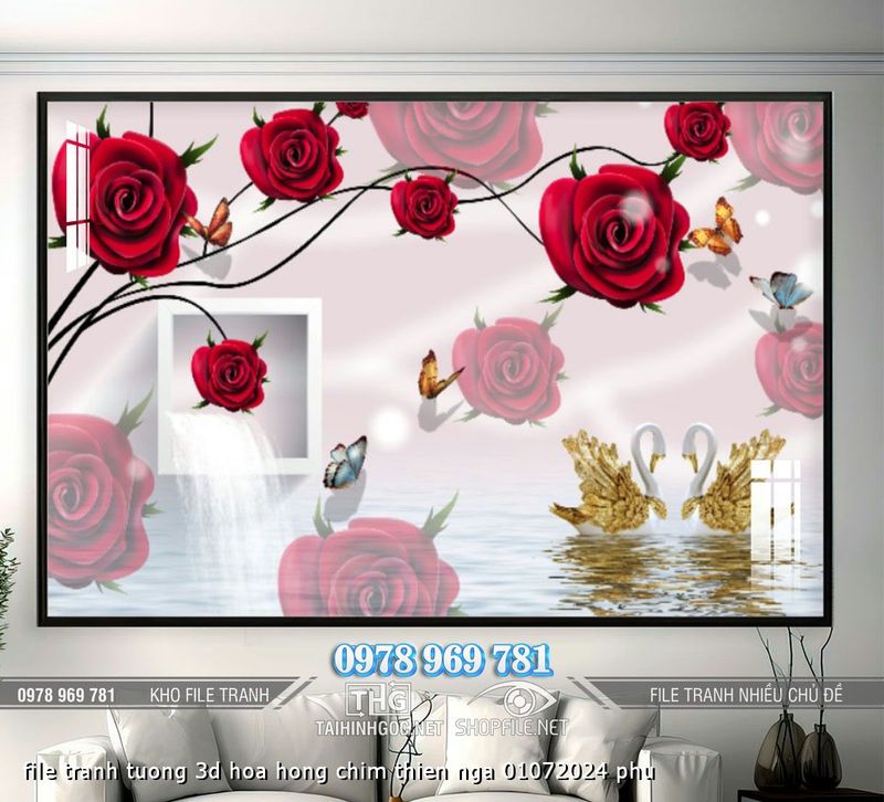 file tranh tuong 3d hoa hong chim thien nga 01072024 phu