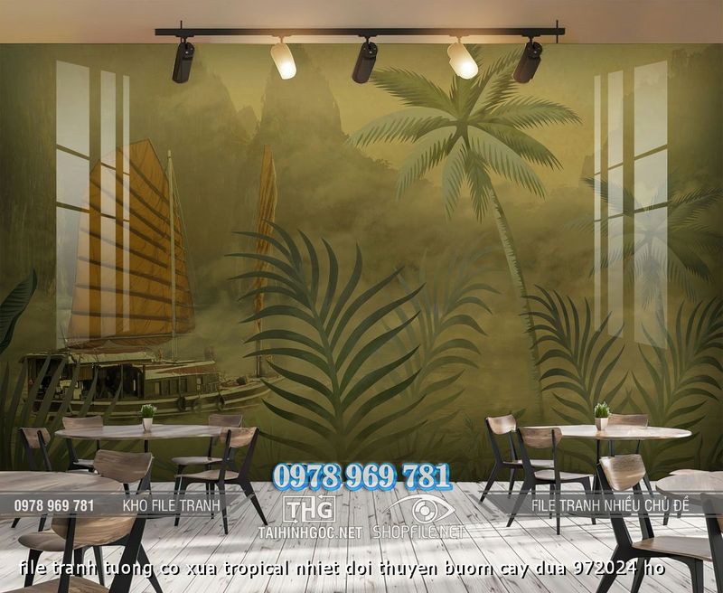 file tranh tuong co xua tropical nhiet doi thuyen buom cay dua 972024 ho