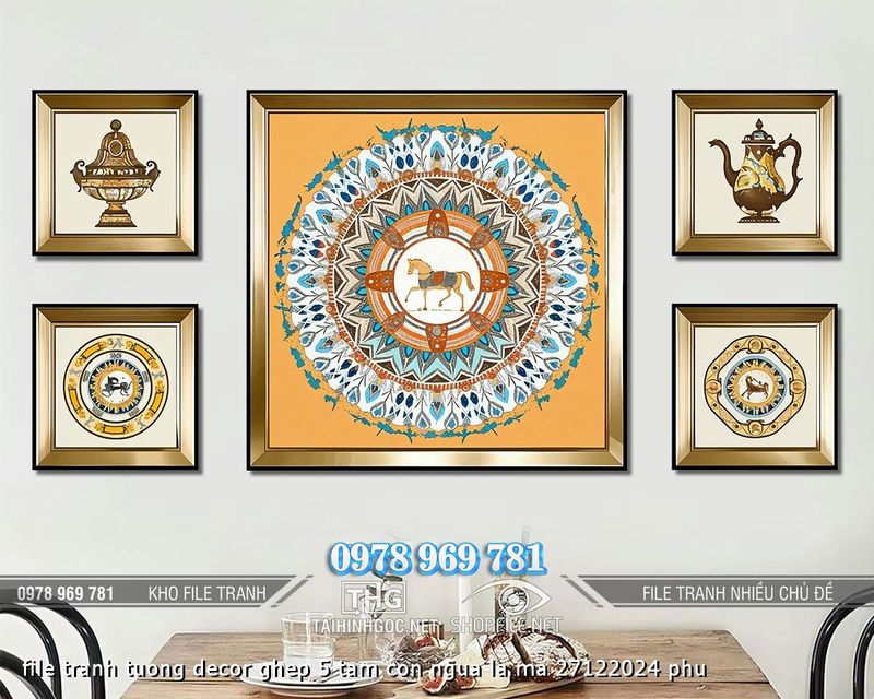 file tranh tuong decor ghep 5 tam con ngua la ma 27122024 phu