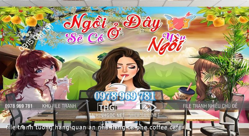 file tranh tuong hang quan an nha hang ca phe coffee cafe