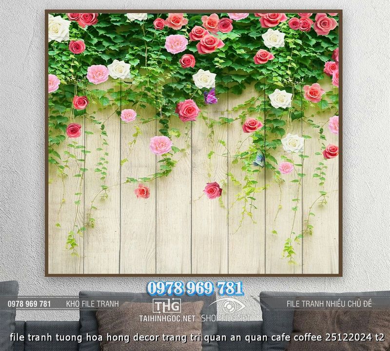 file tranh tuong hoa hong decor trang tri quan an quan cafe coffee 25122024 t2