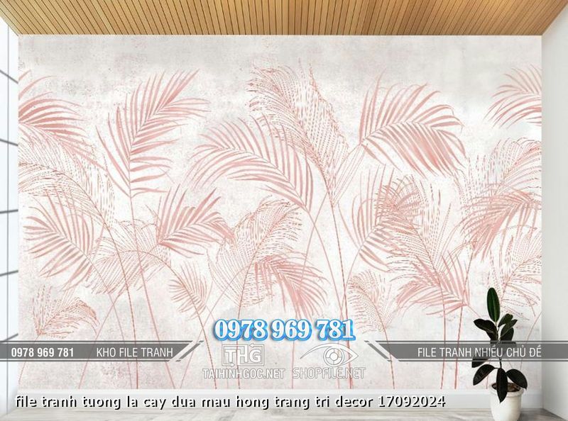 file tranh tuong la cay dua mau hong trang tri decor 17092024