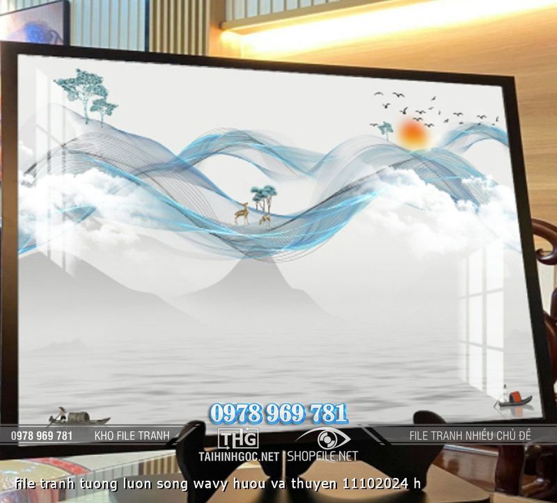 file tranh tuong luon song wavy huou va thuyen 11102024 h