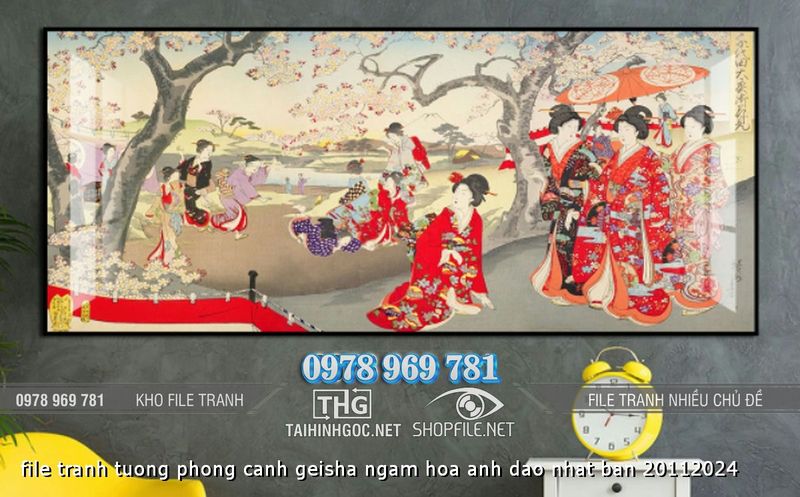 file tranh tuong phong canh geisha ngam hoa anh dao nhat ban 20112024