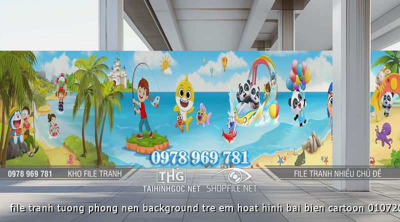 file tranh tuong phong nen background tre em hoat hinh bai bien cartoon 01072024 h