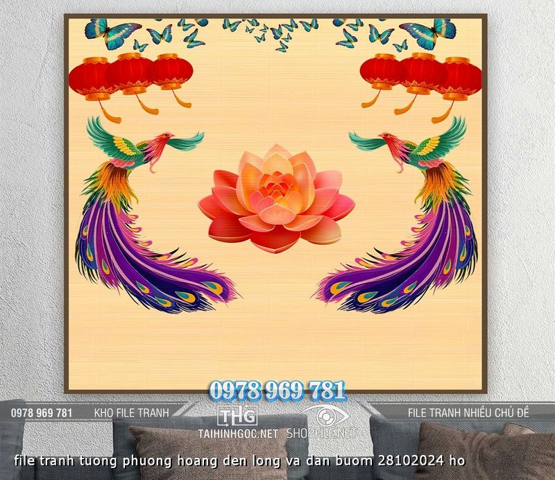 file tranh tuong phuong hoang den long va dan buom 28102024 ho
