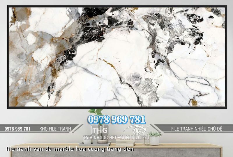 file tranh van da marble hoa cuong trang den