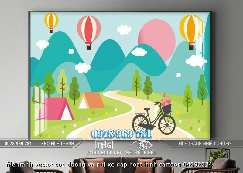 file tranh vector con duong va nui xe dap hoat hinh cartoon 04092024