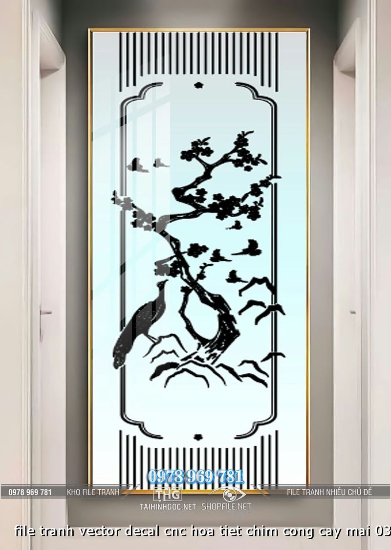 file tranh vector decal cnc hoa tiet chim cong cay mai 03092024 vien