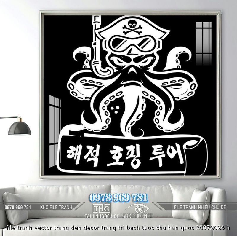 file tranh vector trang den decor trang tri bach tuoc chu han quoc 20072024 h