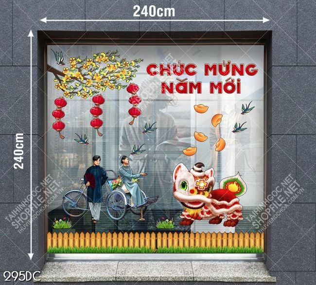 Tranh trang trí cửa kính chúc mừng năm mới file vector