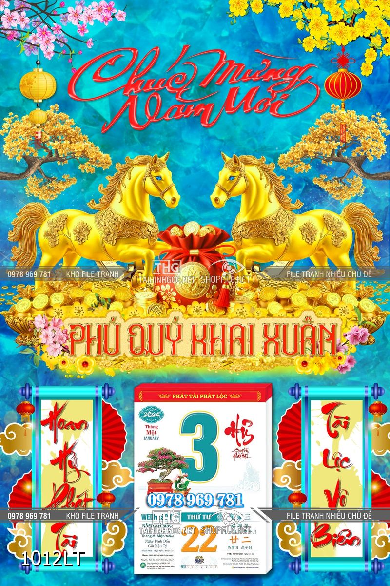 File lịch Tết tráng gương lamina ngựa vàng 1012LT