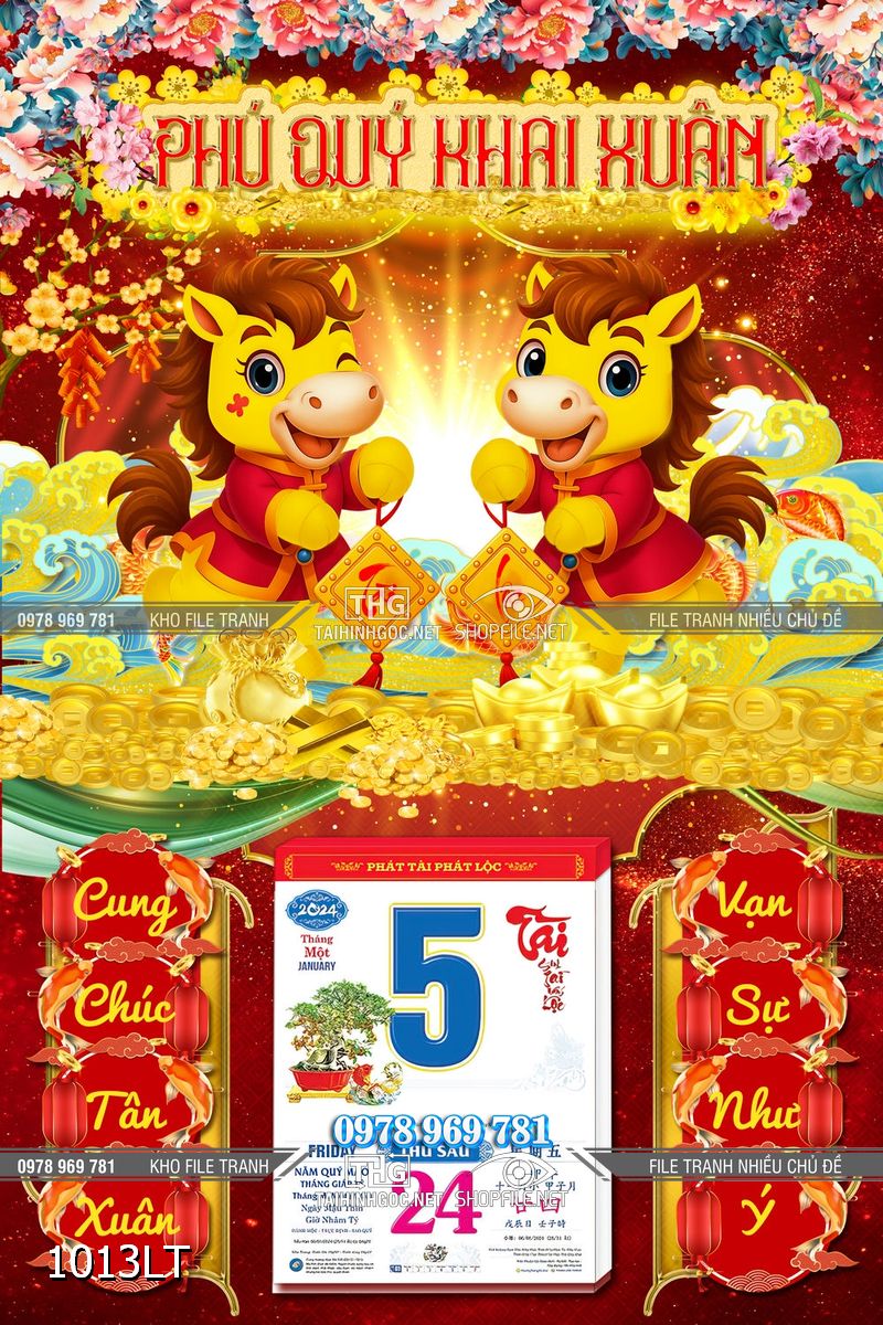 File lịch con ngựa Tết tráng gương 1013LT