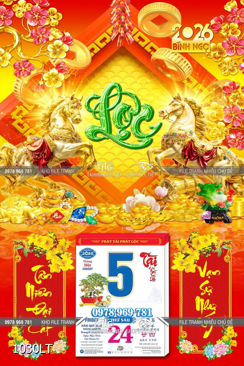 File lịch Tết ngựa vàng tài lộc chữ lộc 1030LT